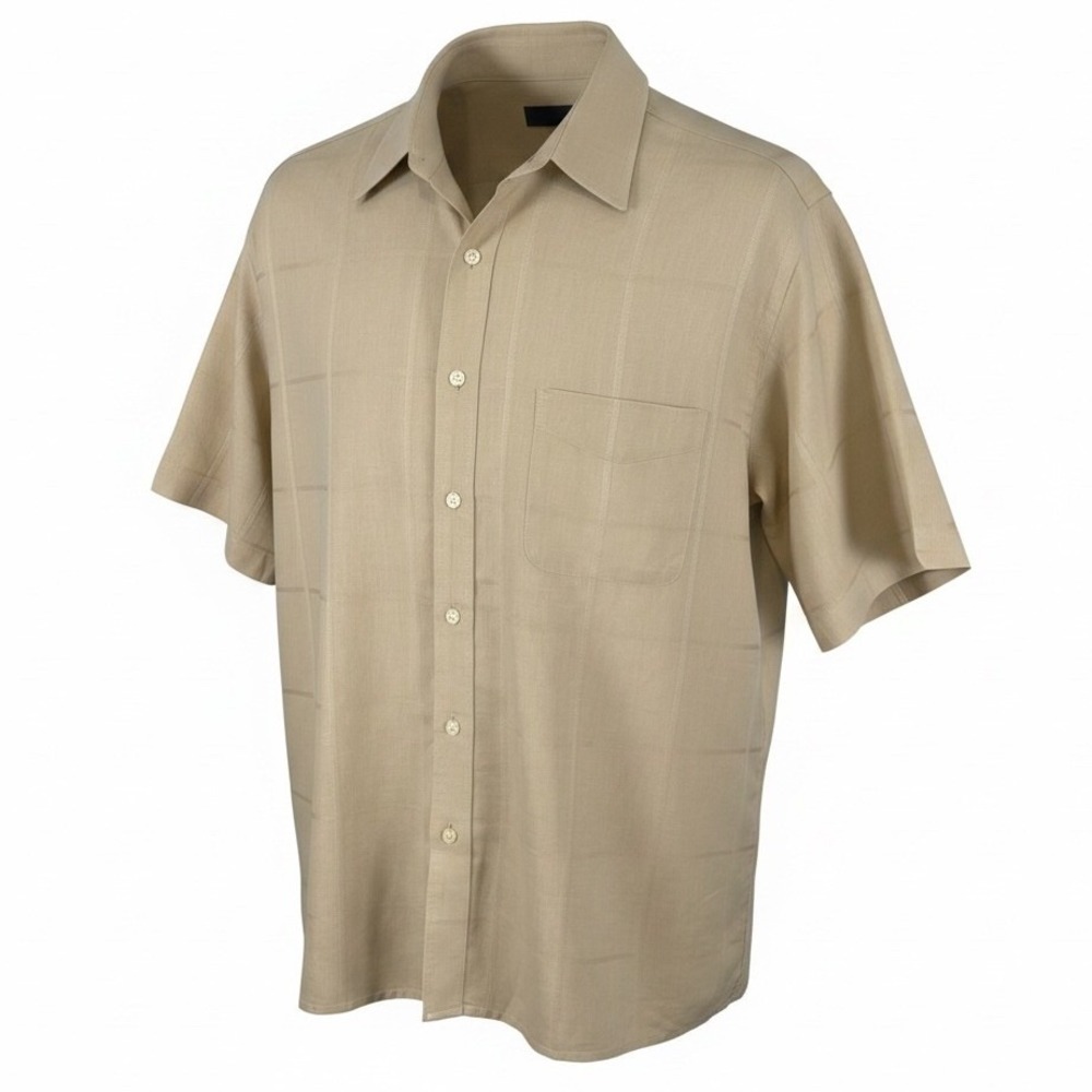 Lyle & Scott Scotland Mens Large Linen Cotton Short Sleeve Button Up Shirt‎ Tan